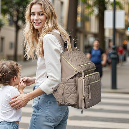 Omanmoli Diaper Bag Backpack Baby Large Travel Work School Backpack for Women with 17 Bag Organizers,4 Insulated Pockets,Portable Changing Pad,Stroller Buckles,Brown