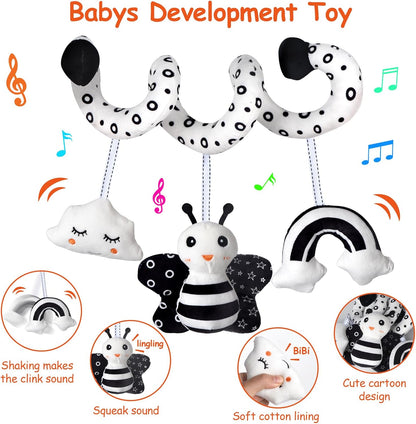 SAMMAS Car Seat Toys, Infant Baby Pink Pig Spiral Activity Hanging Toys Stroller Toys for Car Seat Stroller Bar Crib Bassinet Mobile with Mirror BB Squeaker and Rattles
