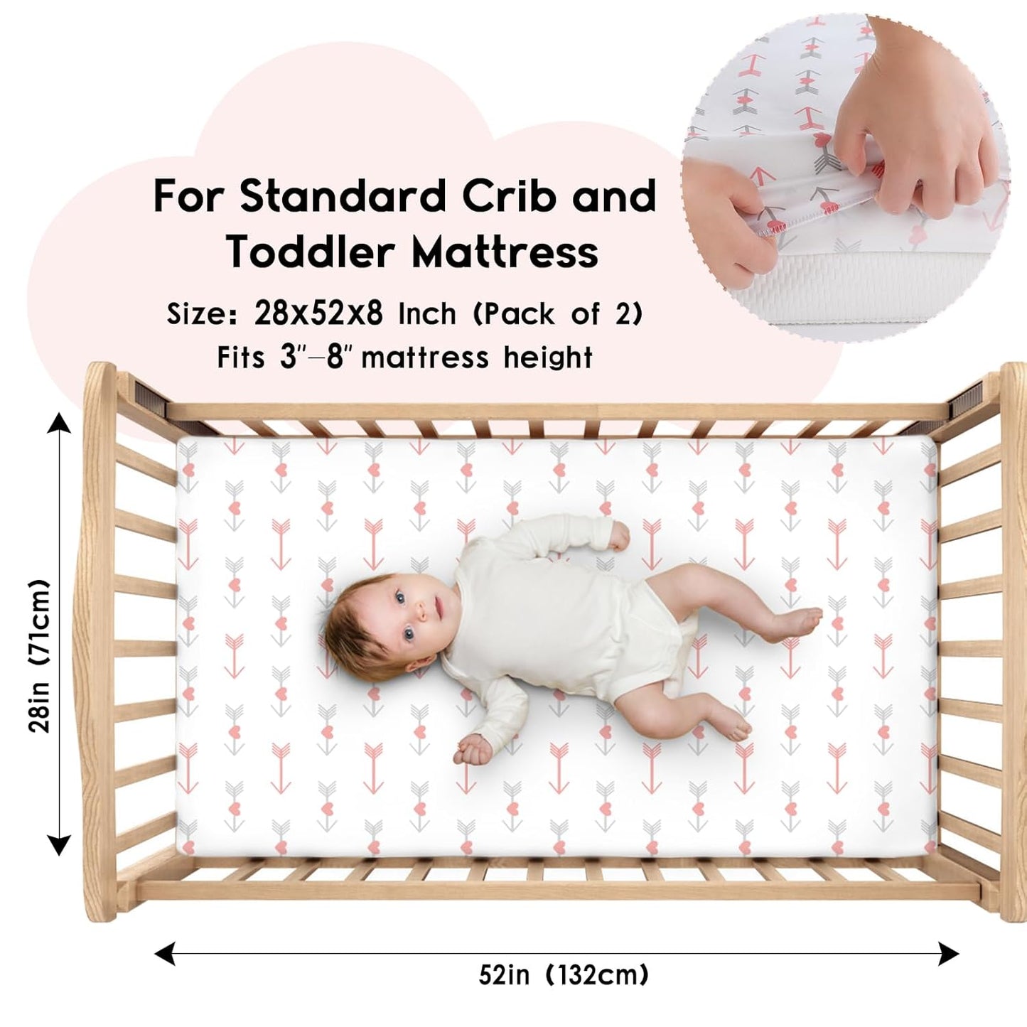 Yoofoss Pack and Play Sheets Fitted, Mini Crib Sheets 2-Pack for Pack N Play Mattress, Stretchy Playard Sheet, Soft and Breathable Green+Giraff