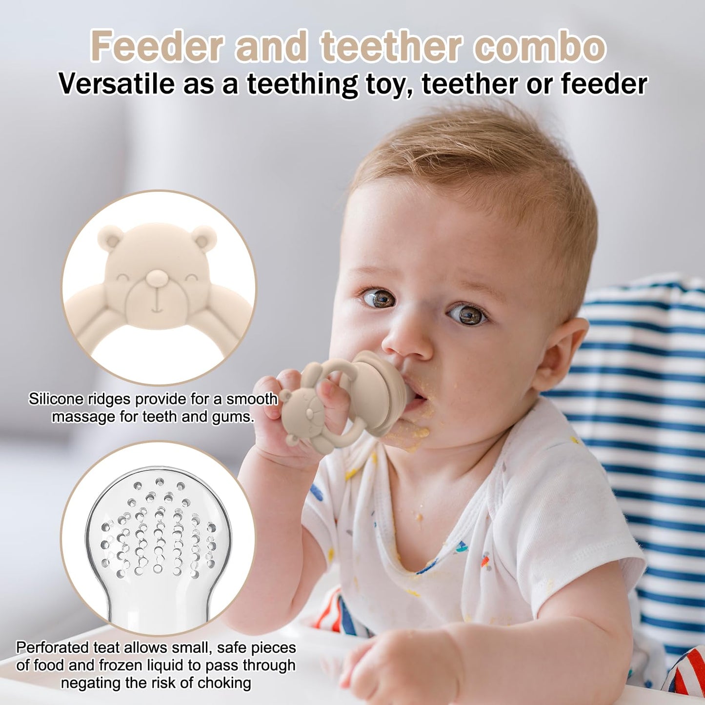 MISSLILI Baby Silicone Fruit Food Feeder Pacifier & Breastmilk Popsicle Freezer Molds,BPA Free Baby Food Storage Containers Frozen Ice Tray for Baby Feeding Safely, Infant Fruit Teething Toy (Blue)