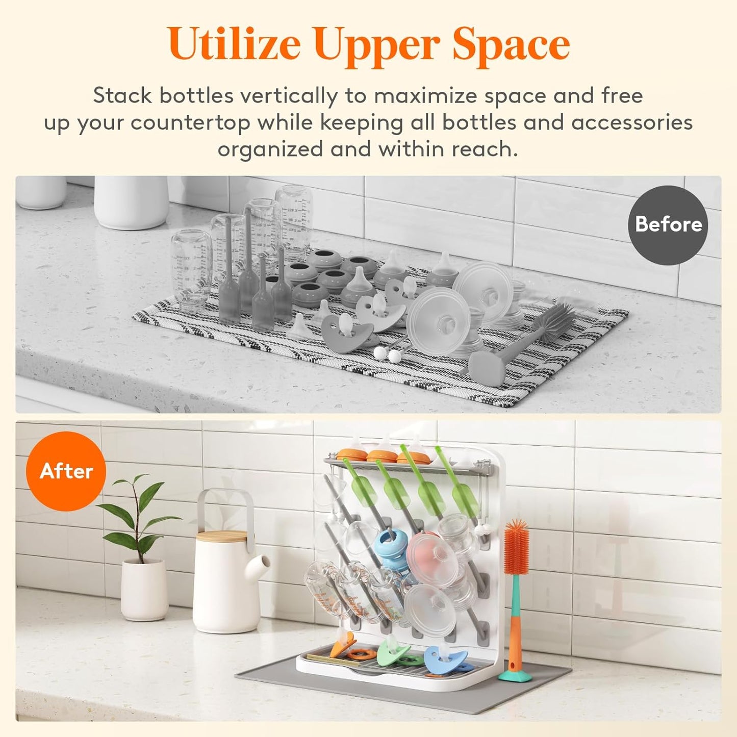 Lifewit Baby Bottle Drying Rack with 10 Hooks, Newborn Essentials Must Haves, Countertop Holder Organizer for Baby Stuff, Rack Dryer for Pacifiers, Weighted Straws, Pump Parts