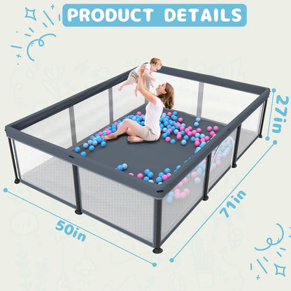 TOREVSIOR Foldable Baby Playpen with Mat, 50"×50" Collapsible Play Pen for Babies and Toddlers, Indoor & Outdoor Kids Safety Play Pen, Portable Play Yard, Foldable Baby Playpen with 50 Ocean Balls