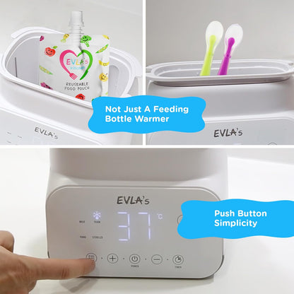 Bottle Warmer - Double Baby Bottle Warmer, Sanitizer, and Milk Defroster - Formula or Breastmilk Heater with Automatic Timer by EVLA’s (White)