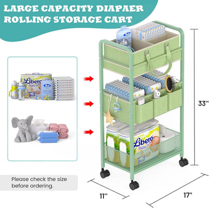 LIDTOP 2In1 Baby Diaper Caddy & 3-Tier Rolling Diaper Cart, Diaper Caddy Organizer Cart with Dividers, Mobile Metal Utility Cart for Nursery Essentials, Detachable Bedside Cart, Large Capacity
