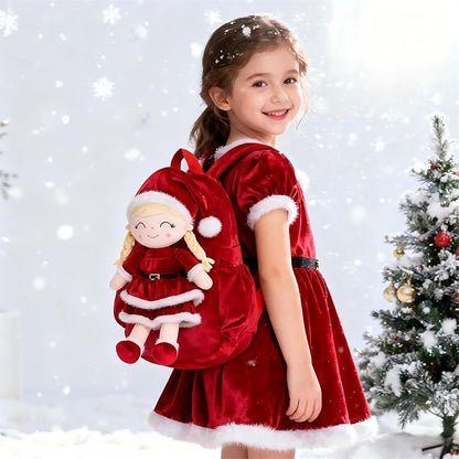 Gloveleya Plush Backpacks Toddler Backpack Removable Doll and Backpack Christmas Gifts Baby Girl Gift For 2 to 8 Years Girl Birthday Gifts With Red Doll