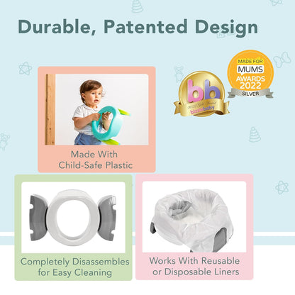 Kalencom Potette Plus 2-in-1 Travel Potty and Trainer Seat - Dual-Purpose Potty Training Toilet Seat - Portable Potty for Toddler Travel - with Durable, Lock-in Legs and Splash Guard - Pastel Mint