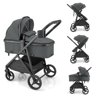Gromast 3-in-1 Baby Stroller, Convertible Stroller for Newborn Infant Toddler with Reversible Seat, UPF 50+ Canopy & Cup Holder - Black