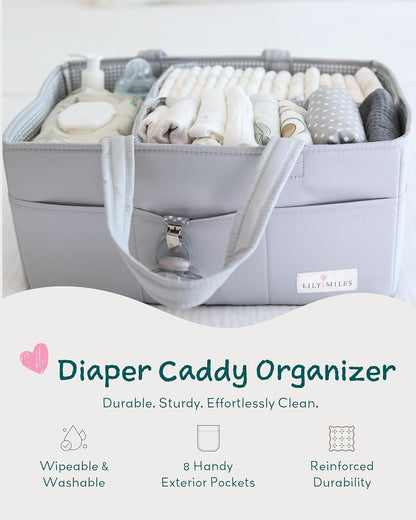 Lily Miles Baby Diaper Caddy Organizer - Large Tote Bag for Newborn essentials Boy or Girl - Baby Shower Basket - Nursery Must Haves - Registry Favorites - Newborn Caddie Car Organizer