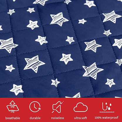 Crib Mattress Protector Waterproof 2 Pack, Quilted Crib Mattress Pad Cover 52" x 28" Extra Soft Breathable Toddler Bed Cover Stretch Up to 8", Grey & Navy Star