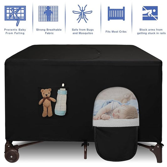 Dofilachy Blackout Cover for Pack N Play - Crib Blackout Cover Tent - Canopy Cover - Breathable Travel Crib Tent - Portable Stretchy Blackout Tent(Pocket)