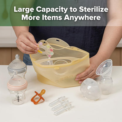 Haakaa On-The-Go Silicone Microwave Steam Sterilizer Bags for Travel, 40oz/1250ml Reusable Silicone Steaming Bags for Baby Bottles, Breast Pump, Accessories, Pacifiers, Teethers,Grey/1PC