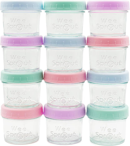 WeeSprout Glass Baby Food Storage Jars w/Lids (4 oz, 12 Pack Set) Snack, Puree, Reusable Small Containers, Breast Milk, Fridge or Freezer, Microwave & Dishwasher Safe, Essential Must Have for Infants