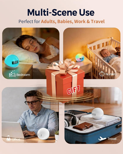 White Noise Machine with Sunrise Alarm Clock, 44 Non-Looping Soothing Sound Machine for Sleep, 10-Color Night Light with App & Timer, Noise Machines Gifts for Kids Baby Adults Home Office Travel