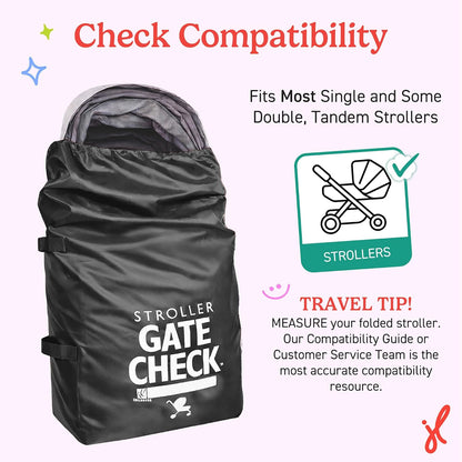 J.L. Childress Gate Check Bag for Single & Some Double Strollers - Travel Bag for Airplane, Fits Most Standard Baby Strollers, Airport Accessories for Gate Check, Flying Essentials - Red