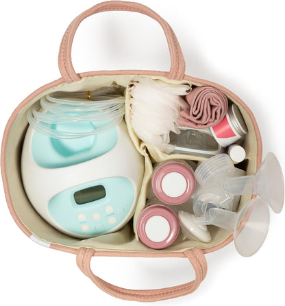 Natemia Diaper Caddy Organizer - Portable Rope Handles & 3 Compartments for Baby Items - Storage Basket for Newborn Essentials - Fits Spectra Breast Pump & Accessories - Registry Must Have (Beige)