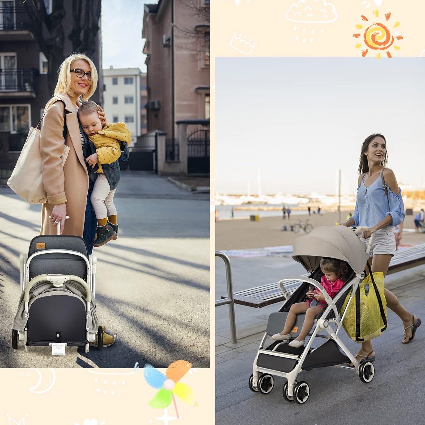 INFANS Lightweight Baby Stroller, Compact Infant with One-Hand Fold, Travel Stroller for Airplane with Cup Holder, Canopy 5-Point Harness Foot Cover for 6-36 Month