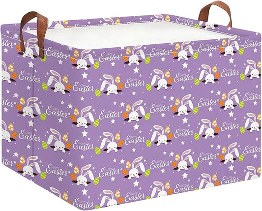 Rectangle Storage Basket with Handles,Collapsible Storage Bin,Books Box,Gift Basket(Purple Easter)