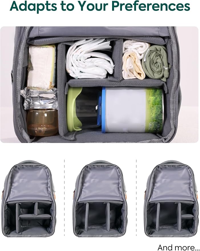 Babelio Grid Wizard Diaper Bag Backpack - Multi Function Waterproof Diaper Bag, Travel Essentials Baby Bag with Insulated Bottle Holders, Baby Shower Gifts, Grey