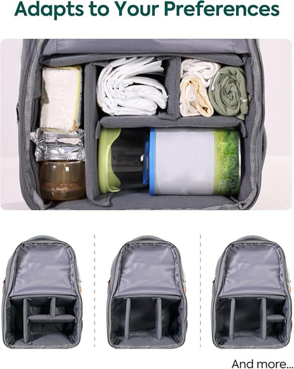 Babelio Grid Wizard Diaper Bag Backpack - Multi Function Waterproof Diaper Bag, Travel Essentials Baby Bag with Insulated Bottle Holders, Baby Shower Gifts, Grey