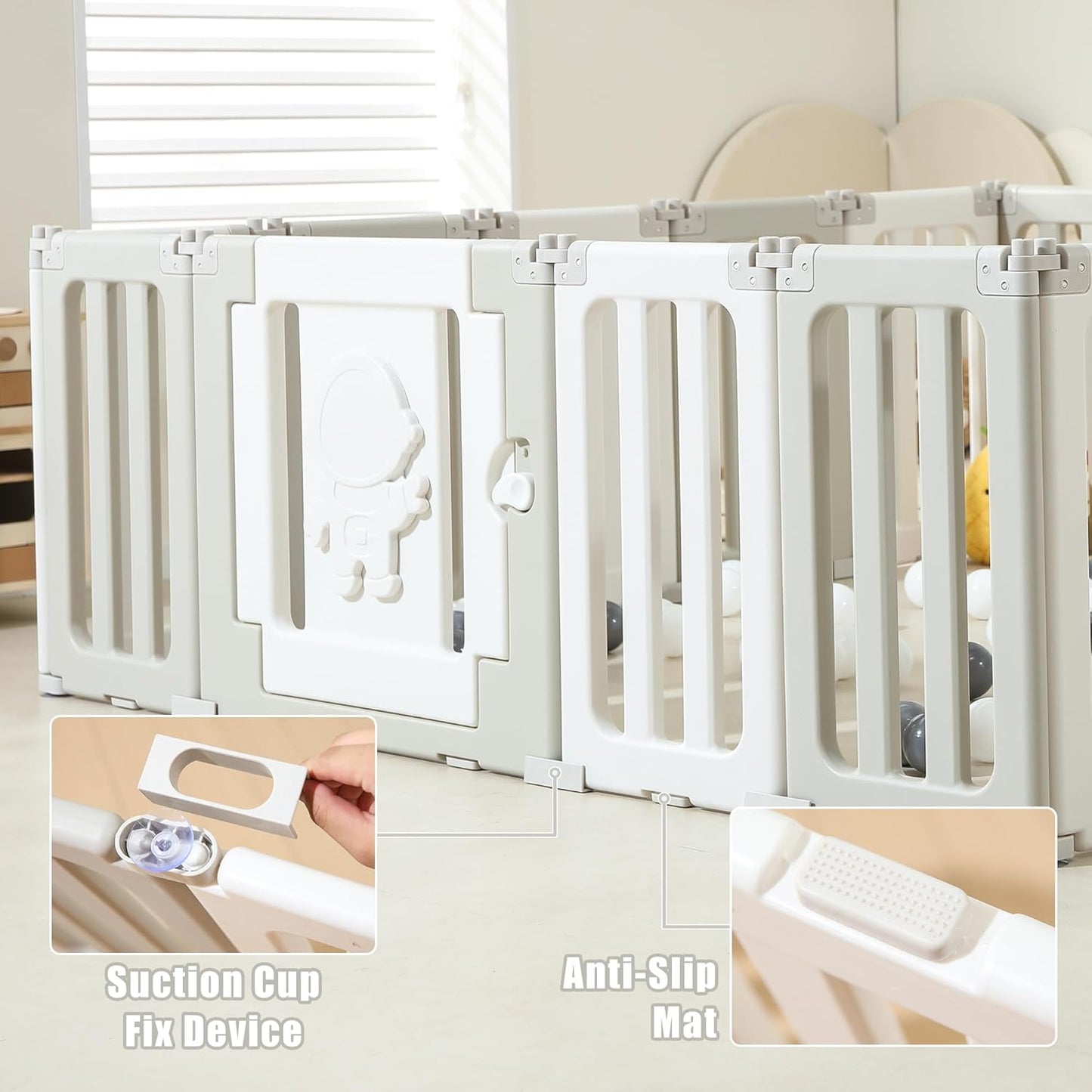 Bestgame Baby Play Pen, Foldable Play Pens for Babies and Toddlers, 14 Panels Extra Large Baby Playpen, Astronauts Portable Fence, Kids Gate Playpen Yard - Grey