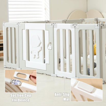 Bestgame Baby Play Pen, Foldable Play Pens for Babies and Toddlers, 14 Panels Extra Large Baby Playpen, Astronauts Portable Fence, Kids Gate Playpen Yard - Grey