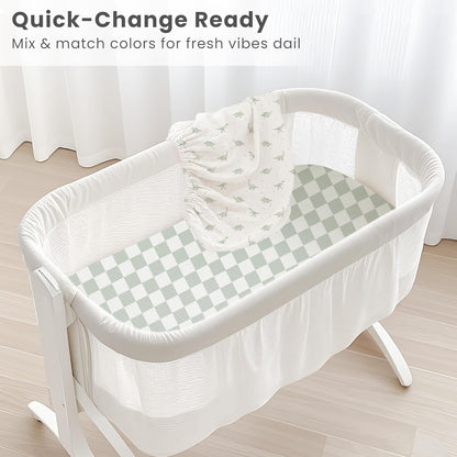 Konssy Muslin Fitted Bassinet Sheets 2 Pack for Baby Girl Boy, Soft Bedside Sleeper Bassinet Sheets Fit for Baby Bassinets, Moses Basket Oval Rectangle Pad/Mattress
