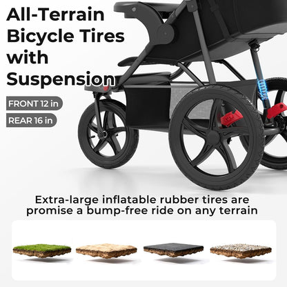 INFANS Jogging Stroller, Foldable Jogger with Air-Filled Tires Shock Absorbing Suspension Adjustable Backrest, Baby Running Strollers