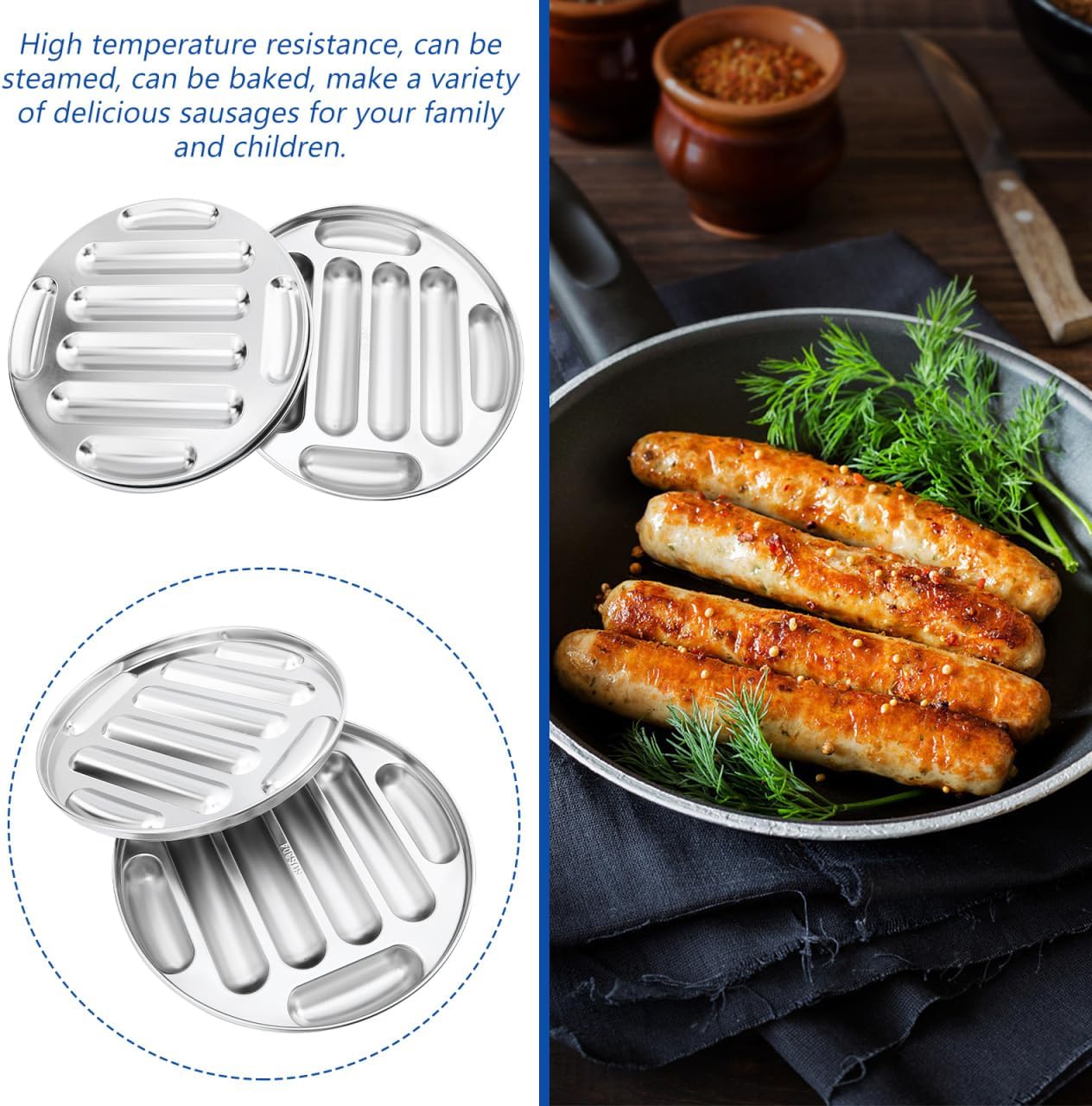 Hemobllo 8-Cavity Stainless Steel Hot Dog Mold 304 Food-Grade Non-Stick Bake & Steam Tray 10.2In for Family Breakfast, Party Snacks, Homemade Sausages