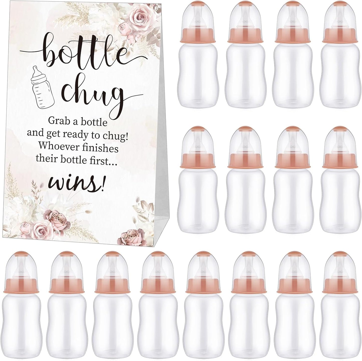 TrelaCo Bottle Chug Baby Shower Game 20 Pcs Baby Bottles Shower Favor with 1 Greenery Theme Sign for Gender Reveal Party Supplies Gifts(Green)
