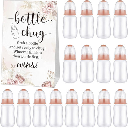 TrelaCo Bottle Chug Baby Shower Game 20 Pcs Baby Bottles Shower Favor with 1 Greenery Theme Sign for Gender Reveal Party Supplies Gifts(Green)