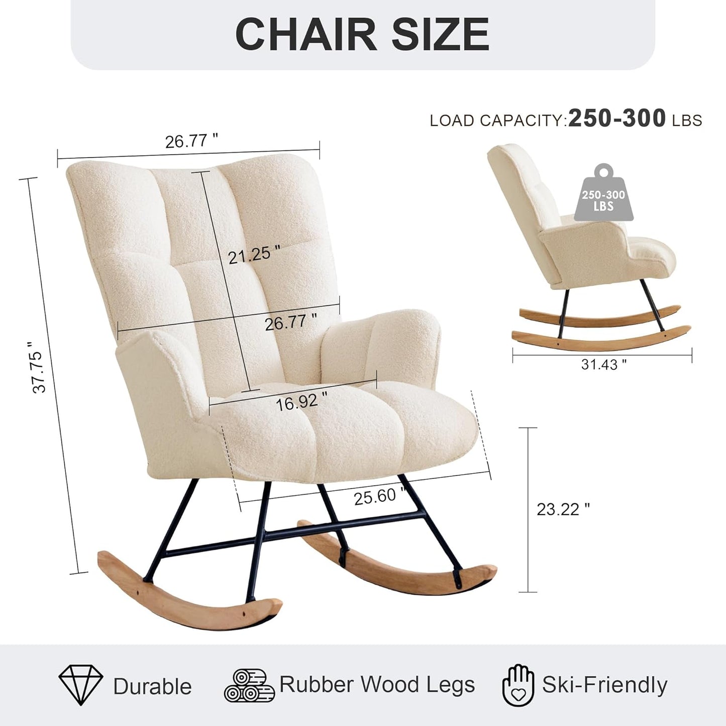 Zedachica Rocking Chair Nursery Teddy Upholstered Glider Rocker Rocking Accent Chair Padded Seat with High Backrest Armchair Comfy Side Chair for Living Room Bedroom Offices (Black Teddy)