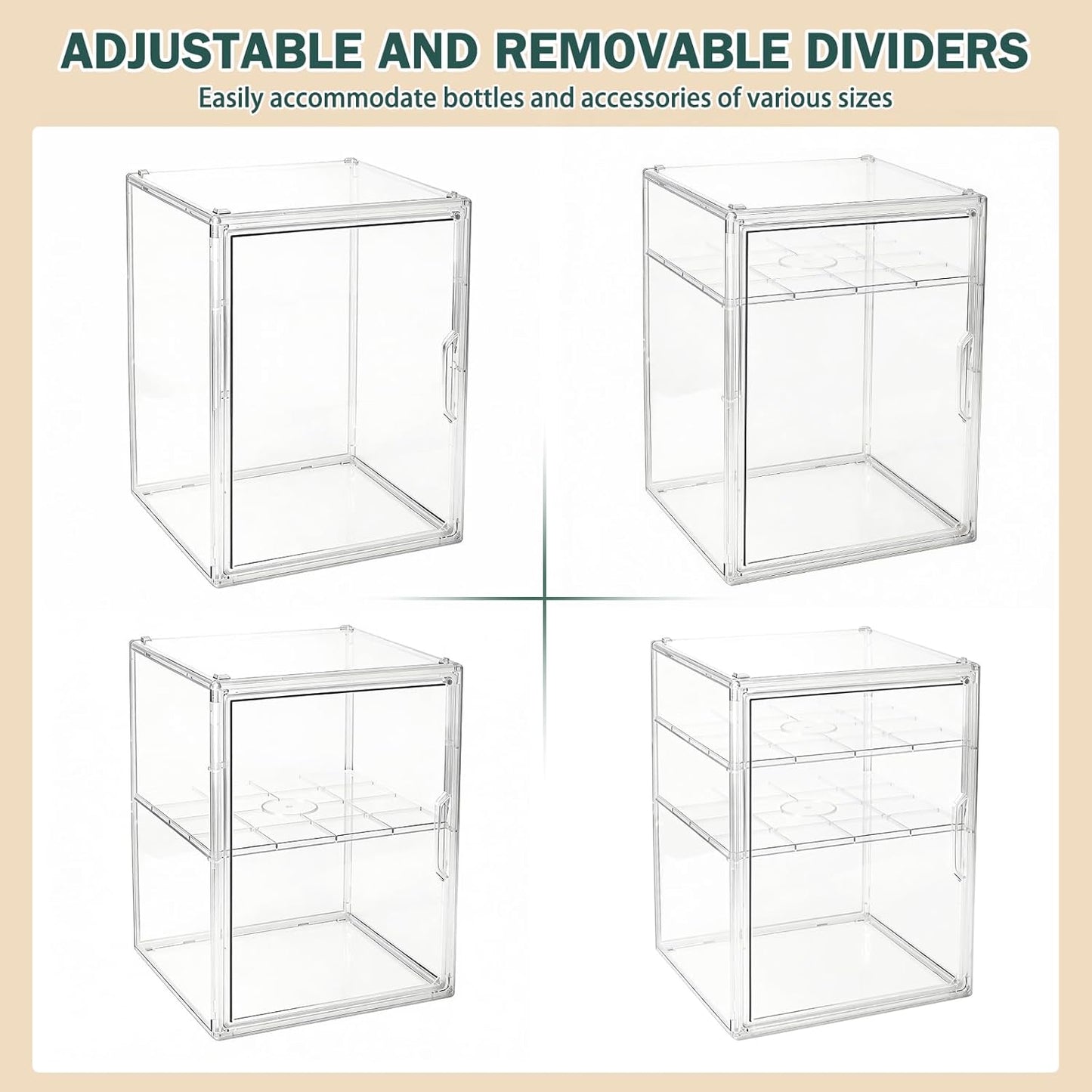 Baby Bottle Organizer, 3-Tier Bottle Storage for Countertop with Double Magnetic Doors, Clear Plastic Bottle Station Organizer Mom Gifts with 2 Dividers for Kitchen, Bathroom, Cabinet, Vanity