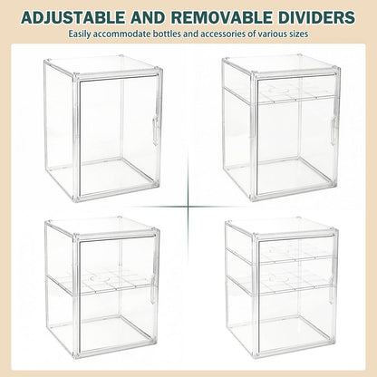 Baby Bottle Organizer, 3-Tier Bottle Storage for Countertop with Double Magnetic Doors, Clear Plastic Bottle Station Organizer Mom Gifts with 2 Dividers for Kitchen, Bathroom, Cabinet, Vanity