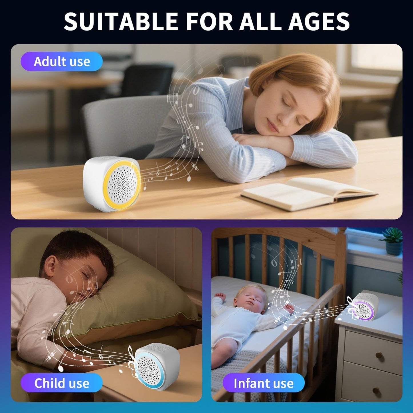 Sleep Better Anywhere–Portable White Noise Machine for Baby & Adults – 26 Non-Looping Sounds, Travel Sleep Sound Machine with Night Light, Timer, Compact for Bedroom, Office, Camping, Cruise