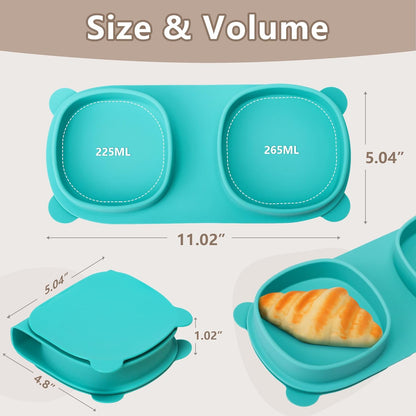 Baby Plates with Suction with Forks and Spoons, Foldable Silicone Toddler Plates, Baby Travel Essential, Microwave & Dishwasher Safe, Purple