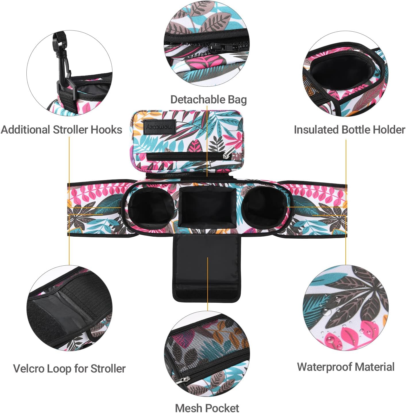 Momcozy Universal Stroller Organizer with Insulated Cup Holder Detachable Phone Bag & Shoulder Strap, Fits for Stroller like Uppababy, Baby Jogger, Britax, BOB, Umbrella and Pet Stroller