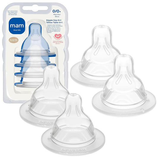 MAM Baby Bottle Nipple Mixed Flow Pack, Fast Flow Size 3 & Extra Fast Flow Size 4, Newborns 4+ Months, Skin Soft BPA Free Silicone, 94% Nipple Acceptance, Fits All MAM Bottles, 4 Pack, Made in Europe