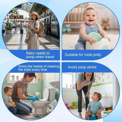 Dunzoom 400 Pcs Potty Chair Liners with Elastic Disposable Clear Refill Potty Bags for Training Travel Leakproof & Easy to Clean for Most Toilet Training Seat Floor Bedside Commode 18" x 8"