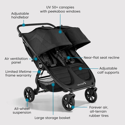 Baby Jogger City Mini GT3 All Terrain Baby Stroller with Forever Air Rubber Tires, All Wheel Suspension, Lightweight Stroller with Magnetic Buckle, No-Rethread Harness, and Foot Brake, Frosted Ivory