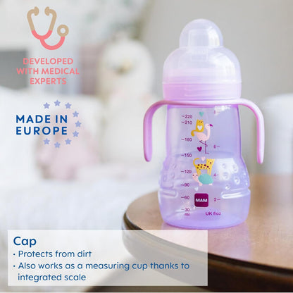 MAM 8 oz Trainer + Sippy Cup 2-Pack, 4+ Months 2-in-1 Baby Training Cup with Nipple & Silicone Spout, Spill Proof, BPA Free, Dishwasher Safe, Made In Europe