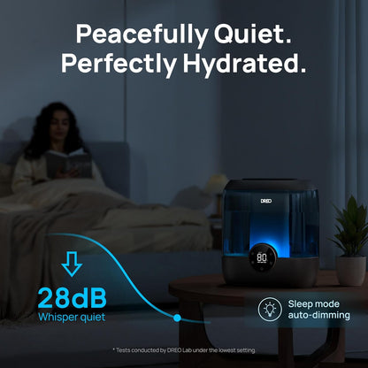DREO Humidifiers for Bedroom, 6L Easy to Fill & Clean, 60H Runtime for Large room, 28 dB Quiet Cool Mist Air Humidifier for Plant, Baby Nursery, Home, Indoor, Night Light, Precise Humidity Control