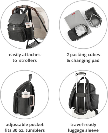 Skip Hop Diaper Bag Backpack: Forma, Multi-Function Baby Travel Bag with Changing Pad & Stroller Attachment, Jet Black