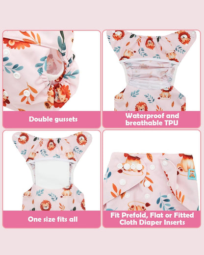 ALVABABY 6pcs Cloth Diaper Covers &1 Wet Dry Bag, Washable Reusable Cloth Nappy Shell for Prefold with Multi-Functional Bag, Flat or Fitted Diaper Inserts 6NKZ06