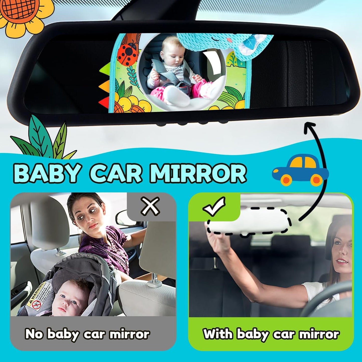 Koty Infant Car Seat Toy - Kick and Play Activity Center with Mirror, Teether and Crinkle Paper, Fun Travel Baby Toy for Rear Car Seat, Easier Drive with Newborns, Babies