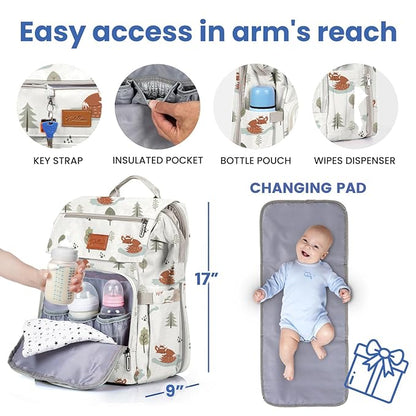 PILLANI Baby Diaper Bag Backpack - Large Bag for Boys & Girls, Waterproof Diaper Backpack - Travel Diaper Bags w/Changing Pad, Baby Registry Search & Shower Gifts - Essentials Must Haves Newborn Stuff