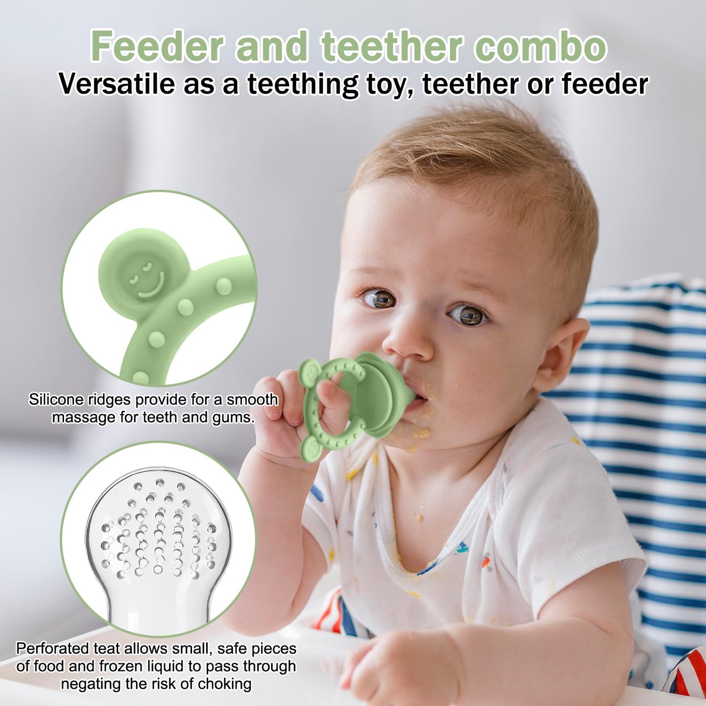 MISSLILI Baby Silicone Fruit Food Feeder Pacifier & Breastmilk Popsicle Freezer Molds,BPA Free Baby Food Storage Containers Frozen Ice Tray for Baby Feeding Safely, Infant Fruit Teething Toy (Blue)