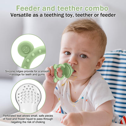 MISSLILI Baby Silicone Fruit Food Feeder Pacifier & Breastmilk Popsicle Freezer Molds,BPA Free Baby Food Storage Containers Frozen Ice Tray for Baby Feeding Safely, Infant Fruit Teething Toy (Blue)