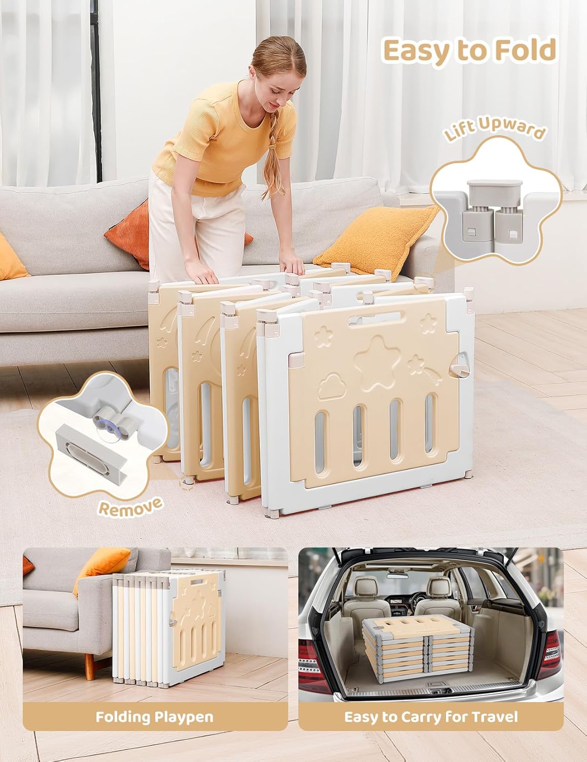 Baby Playpen, Dripex Baby Playard for Babies and Toddlers, 14-Panel Foldable Playpen Adjustable Portable Play Area, Indoor/Outdoor Kids Active Center with Game Panel & Safety Gate, Grey White