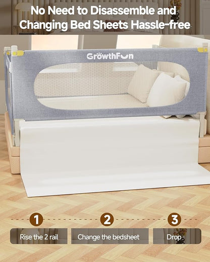 3-Piece Queen Size Bed Rail for Toddlers, Baby Bed Rail Guard with Height Adjustable Toddlers Bed Rail, Kids Safety Bed Rail for Queen Size Bed (78.7"x78.7"x58.6" - Grey)