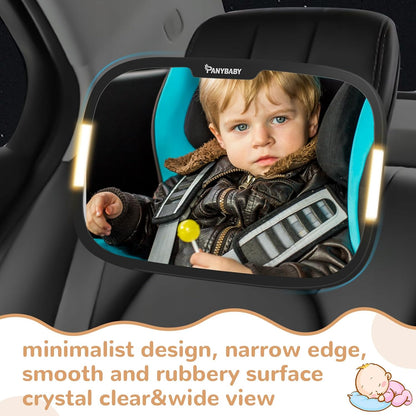 LED Baby Car Mirror With Light for Day and Night Driving, Safety Car Seat Mirror for Rear Facing with Wide Crystal Clear View, Shatterproof, 360° Rotation, Crash Tested and Certified